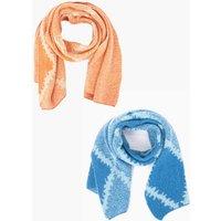Sarta Women's Dove Crosshatch Stripe Heavyweight Winter Scarves (2 Pack) in Orange