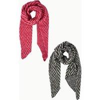 Sarta Women's Jay Chevron Stripe Asymmetric Heavyweight Winter Scarves (2 Pack) in Red