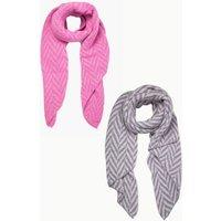 Sarta Women's Jay Chevron Stripe Asymmetric Heavyweight Winter Scarves (2 Pack) in Fuchsia