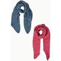 Sarta Women's Jay Chevron Stripe Asymmetric Heavyweight Winter Scarves (2 Pack) in Navy