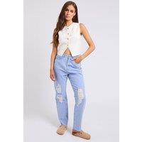 Urban Bliss Women's Juni Ripped Mom Jeans in Blue | Size: 10