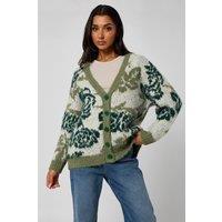 Urban Bliss Women's Wool Blend Floral Cardigan in Green | Size: Small