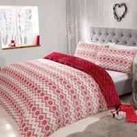Smart Living Fairisle Flannel Fleece Reversible Duvet Cover with Pillowcases in Red | Size: King