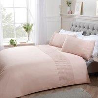Smart Living Luxury Pintuck Pleated Striped Panel Duvet Cover With Pillowcases in Light Pink | Size: Super King