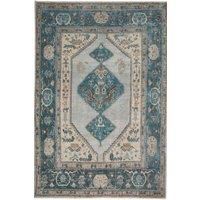 Kukoon Teal Blue Distressed Bordered Medallion Non Slip Washable Low Pile Rug | Size: 120 cm x 170 cm