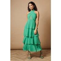 Oasis Women's Petite Halter Neck Cutout Tiered Maxi Dress in Green | Size: 14