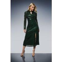 Dorothy Perkins Women's Sequin Keyhole Midi Dress in Green | Size: 10