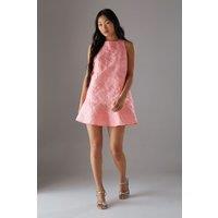 Warehouse Women's Petite Jacquard Peplum Hem Open Back Mini Dress in Pastel Pink | Size: 14