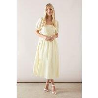 Wallis Women's Petite Linen Mix Puff Sleeve Midaxi Dress in Yellow | Size: 14