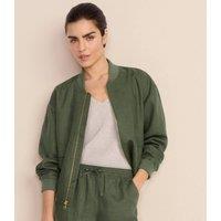 Lands' End Women's Linen Bomber Jacket in Dark Green | Size: 14-16