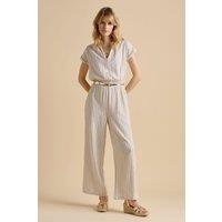 Brakeburn Women's Wide Leg Stripe Jumpsuit in Cream | Size: 20