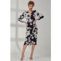 Jolie Moi Women's Print Satin Wrap Bodycon Dress in Black | Size: 12