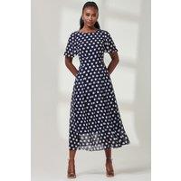 Jolie Moi Women's Spotted Chiffon Fit & Flare Midi Dress in Navy | Size: 8