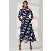 Jolie Moi Women's Spotted Chiffon Fit & Flare Midi Dress in Navy | Size: 10