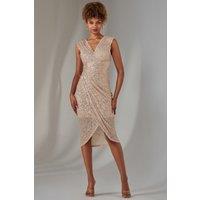 Jolie Moi Women's Aisla Ruched Sequin Bodycon Dress in Rose Gold | Size: 18