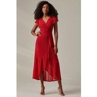 Jolie Moi Women's Plain Wrap Mesh Maxi Dress in Red | Size: 12