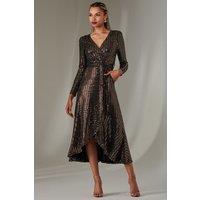 Jolie Moi Women's Long Sleeve Metallic Spot Maxi Dress in Rose Gold | Size: 8