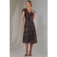 Jolie Moi Women's Sequin V Neck FIt & Flare Midaxi Dress in Metallics | Size: 8