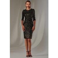 Jolie Moi Women's Sleeved Sequin Embellished Shift Dress in Rose Gold | Size: 16