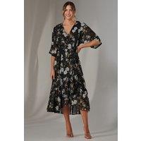 Jolie Moi Women's Rita Ruffle Hem Chiffon Midi Dress in Black | Size: 18