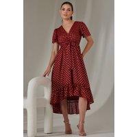 Jolie Moi Women's Petite Short Sleeve Midaxi Dress in Burgundy | Size: 16