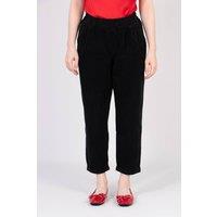 Sarta Women's Black Babycord Tapered Trousers | Size: Large