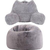 icon Kids Bean Bag & Cuddle Cushion in Faux Fur in Pale Grey