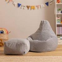 icon Kids Bean Bag Recliner & Footstool Bundle, Jumbo Cord in Light Grey | Size: Medium