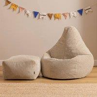 icon Kids Bean Bag Recliner & Footstool Bundle, Jumbo Cord in Stone | Size: Medium