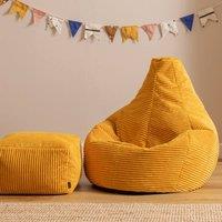icon Kids Bean Bag Recliner & Footstool Bundle, Jumbo Cord in Yellow | Size: Medium