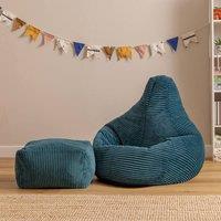 icon Kids Bean Bag Recliner & Footstool Bundle, Jumbo Cord in Teal | Size: Medium