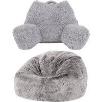 icon Kids Bean Bag & Cuddle Cushion in Faux Fur in Grey