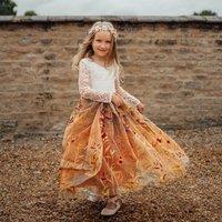 UK Flower Girl Boutique Girl's Enchanted Fall Long Sleeve Dress - Chantilly Lace in Burnt Orange | Size: 2-3 Years