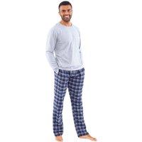 Just Essentials Men's Flannel Check Long Pyjama Set in Light Grey | Size: XL