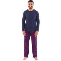 Just Essentials Men's Flannel Check Long Pyjama Set in Dark Blue | Size: Large
