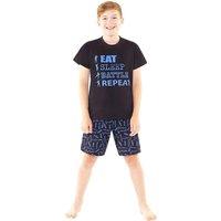 Bedlam Men's Eat Sleep Battle Pyjama Set in Black | Size: 15 Years