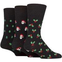SOCKSHOP Gentle Grip Men's Mens 3 Pair Cotton Christmas Socks in Black | Size: 6-11