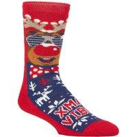 SOCKSHOP Heat Holders Men's 1 Pair 1.6 TOG Lite Christmas Socks in Dark Red | Size: 6-11