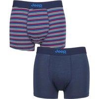 Jeep Men's 2 Pack Plain & Fine Striped Fitted Bamboo Trunks in Mid Navy | Size: Medium