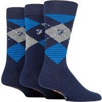 FARAH Men's Mens 3 Pair Argyle, Patterned & Striped Cotton Socks in Navy | Size: 6-11