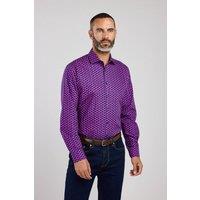 Double TWO Men's 70s Inspired Magenta & Blue Wavy Print Shirt in Dark Green | Size: 3XL