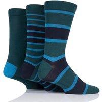 SOCKSHOP Men's 3 Pair Comfort Cuff Gentle Bamboo Striped Socks with Smooth Toe Seams in Pale Green | Size: 7-11