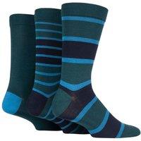 SOCKSHOP Men's 3 Pair Comfort Cuff Gentle Bamboo Striped Socks with Smooth Toe Seams in Pale Green | Size: 12-14