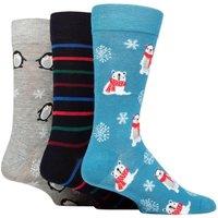 SOCKSHOP Lazy Panda Men's 3 Pair Christmas Bamboo Socks in Blue | Size: 7-11