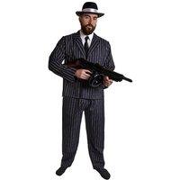 I Love Fancy Dress Men's Gangster Suit Set - Hat, Tash & Tommy Gun in Black | Size: XL