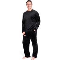 CityComfort Men's Long Pyjama Set Super Soft Fleece 2 Piece Cosy Comfy Nightwear Sleepwear in Black | Size: XL