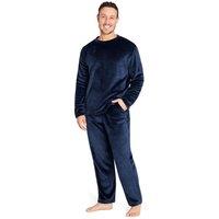CityComfort Men's Long Pyjama Set Super Soft Fleece 2 Piece Cosy Comfy Nightwear Sleepwear in Navy | Size: 2XL