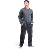 CityComfort Men's Long Pyjama Set Super Soft Fleece 2 Piece Cosy Comfy Nightwear Sleepwear in Dark Grey | Size: XL