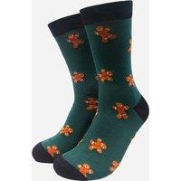 Sock Talk Men's Gingerbread Christmas Bamboo Socks - Green | Size: 7-11