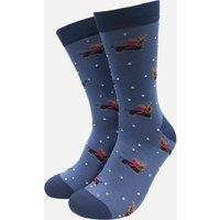 Sock Talk Men's Sausage Dog Christmas Reindeer Bamboo Socks - Blue | Size: 7-11